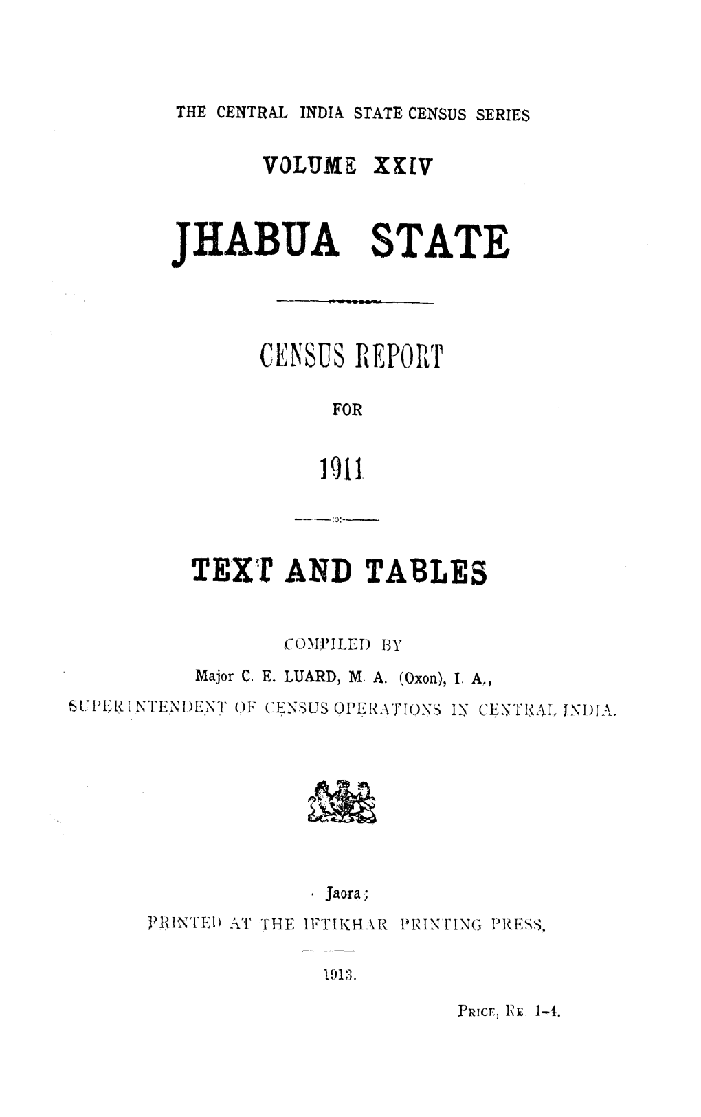 Jhabua State Census Report