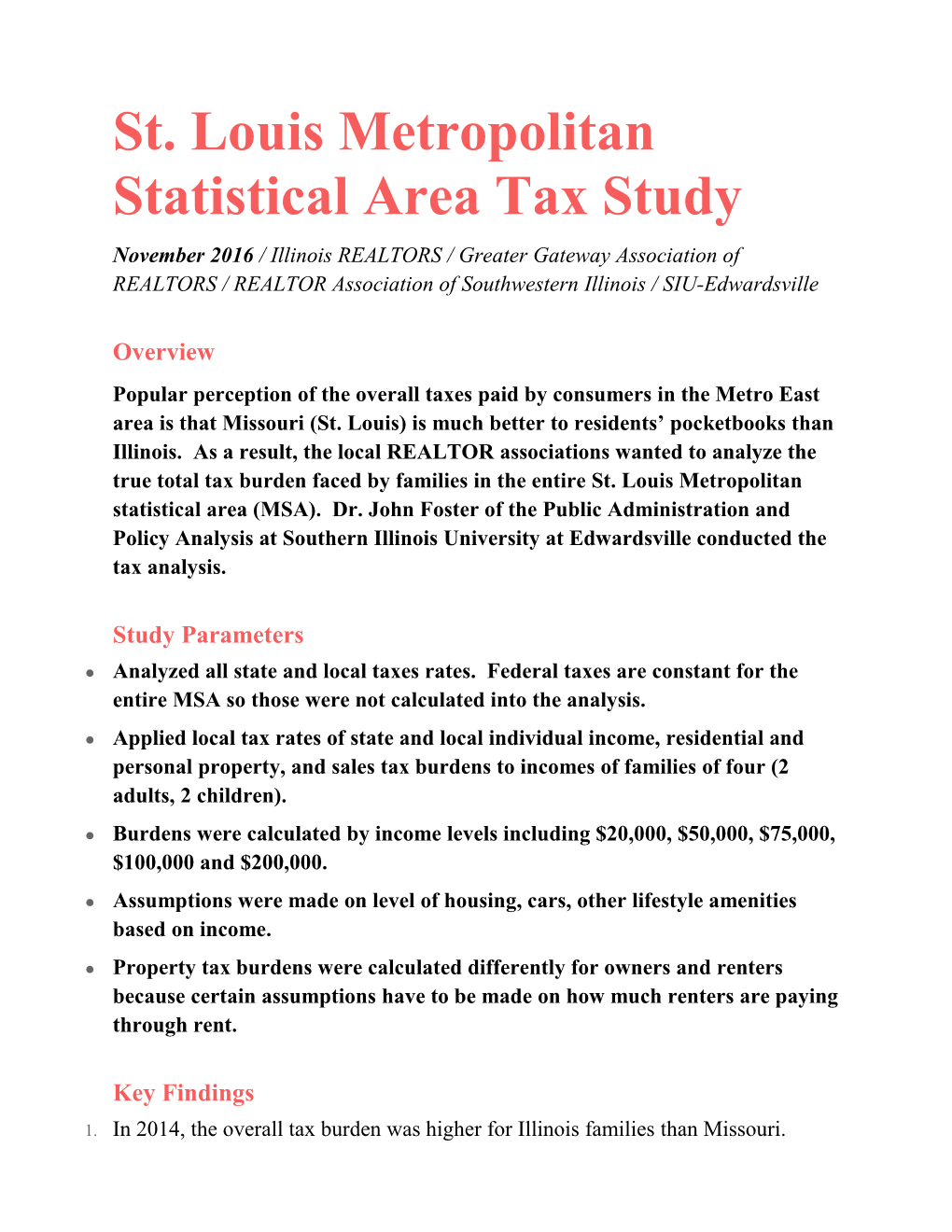 St. Louis Metropolitan Statistical Area Tax Study