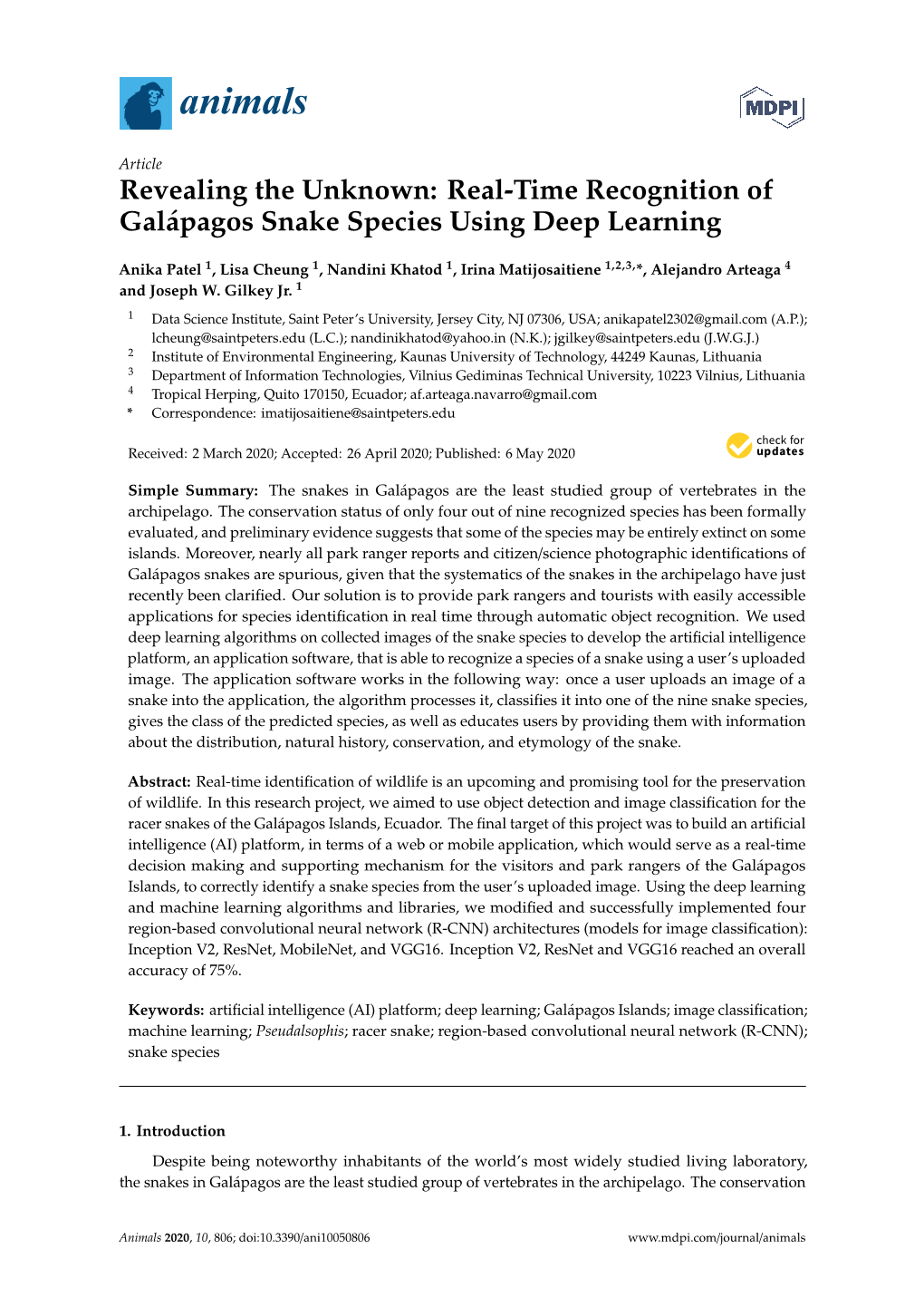 Revealing the Unknown: Real-Time Recognition of Galápagos Snake Species Using Deep Learning