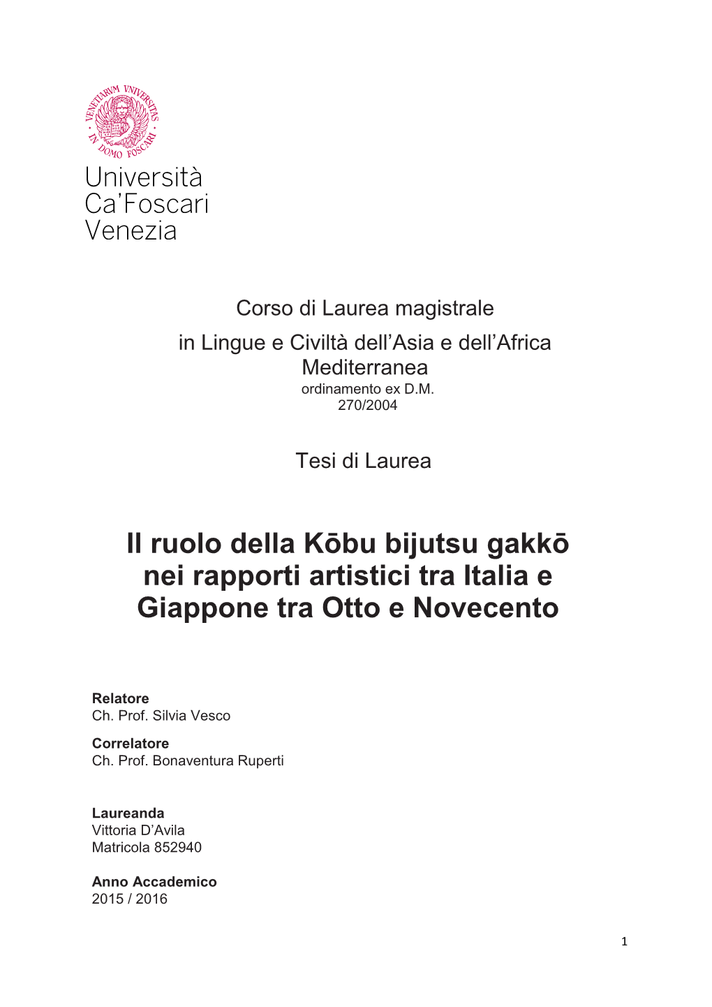 Il Ruolo Della Kōbu Bijutsu Gakkō Nei Rapporti Artistici Tra Italia E Giappone Tra Otto E Novecento