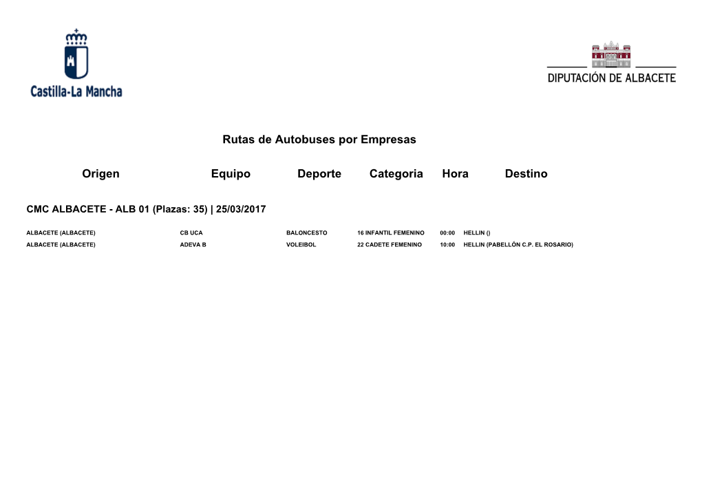 Rutas De Autobuses Por Empresas Origen Equipo Deporte Categoria