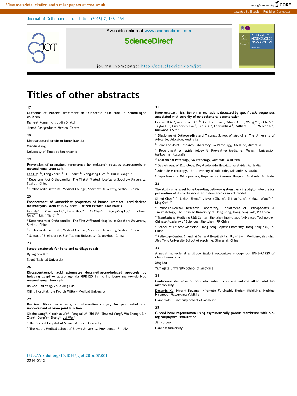 Titles of Other Abstracts