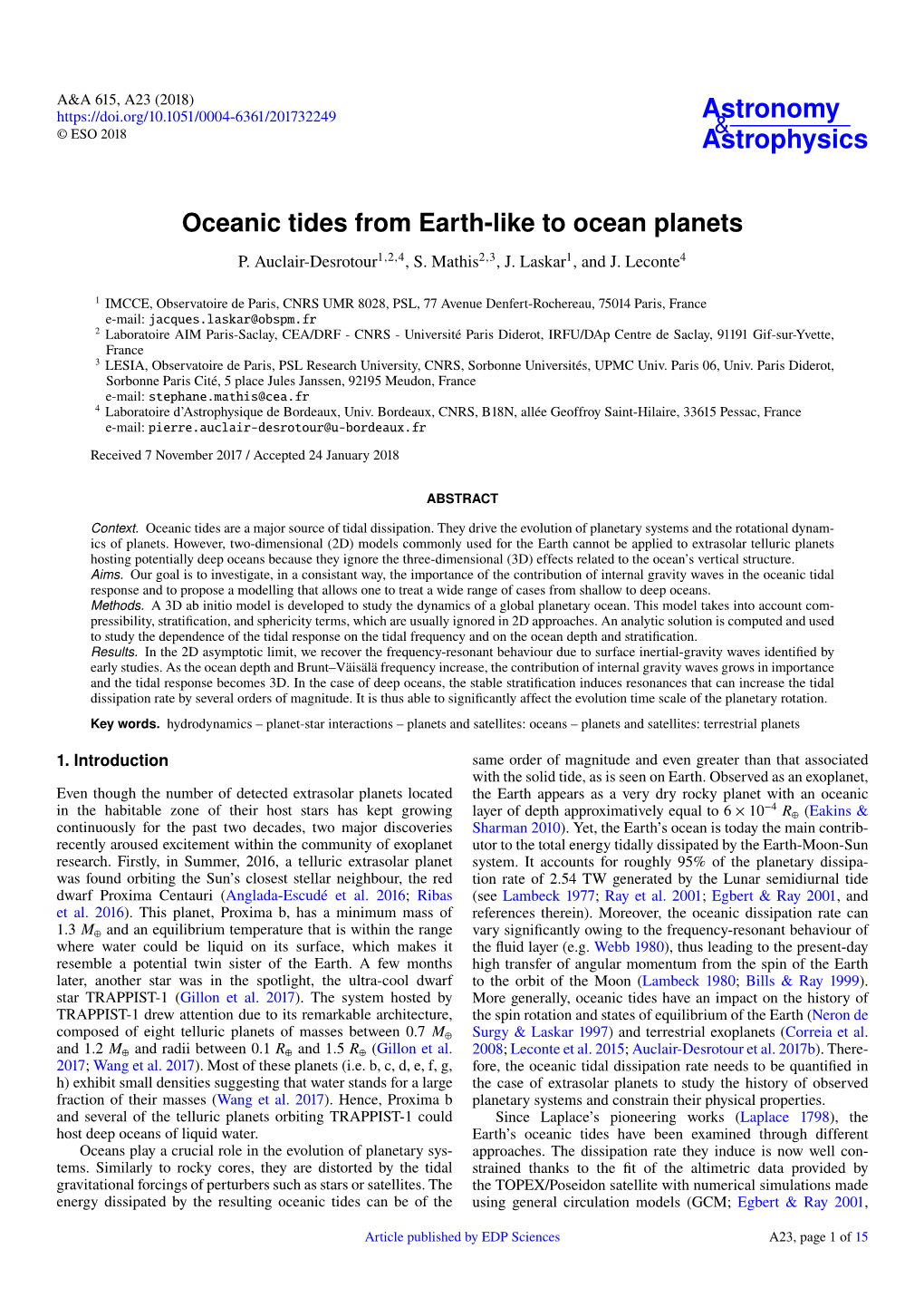 Oceanic Tides from Earth-Like to Ocean Planets P