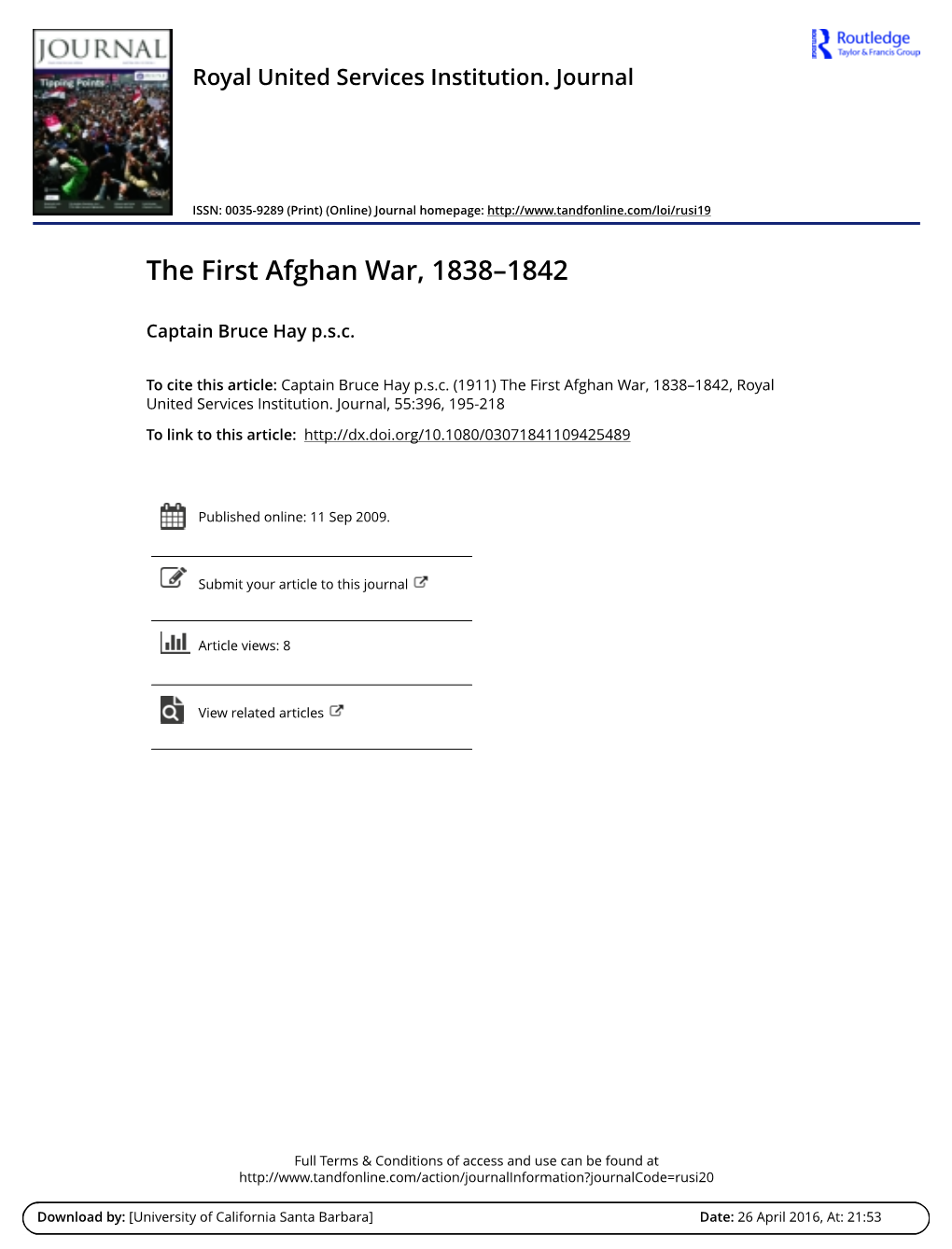 The First Afghan War, 1838–1842