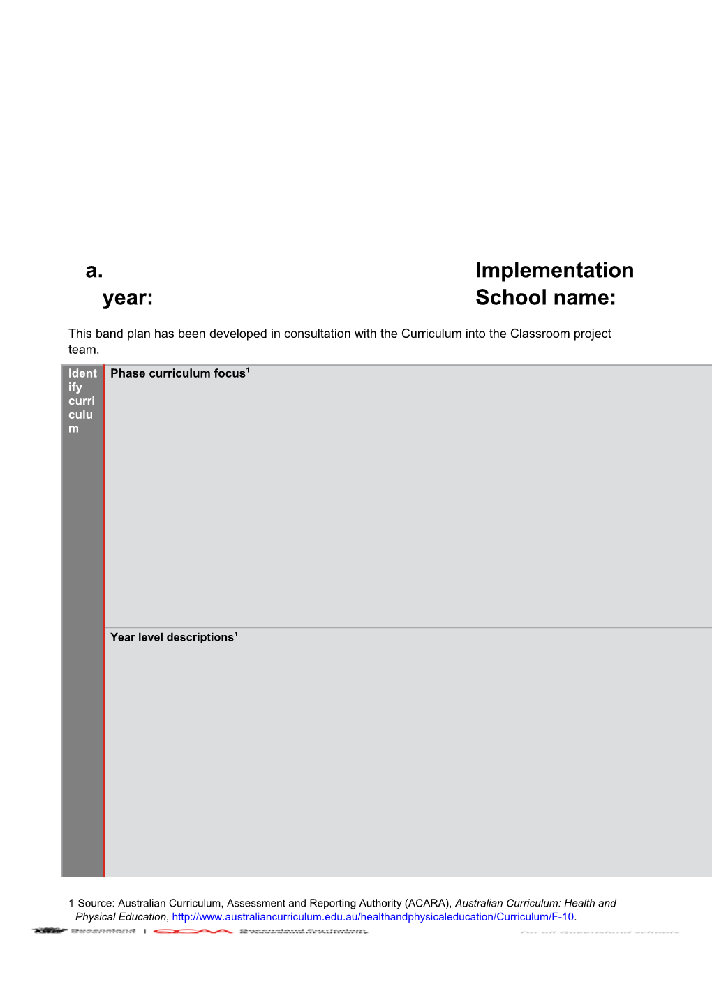 Years 5 6 Band Plan Australian Curriculum: Health and Physical Education