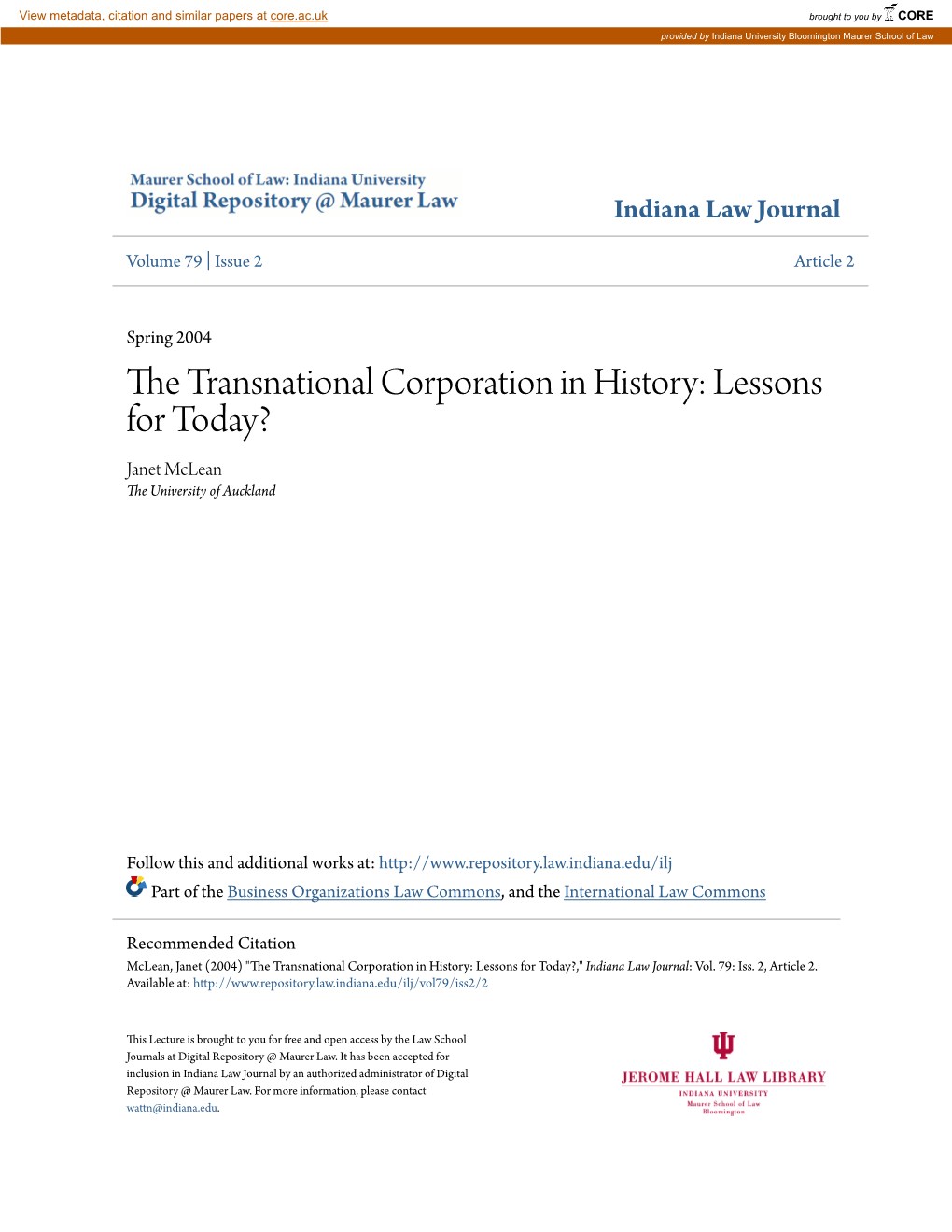 The Transnational Corporation in History: Lessons for Today?