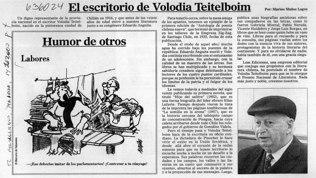 B 3B0 24 El Eswitori0 De Volodia Teitelboim Por: Marino Muiioz