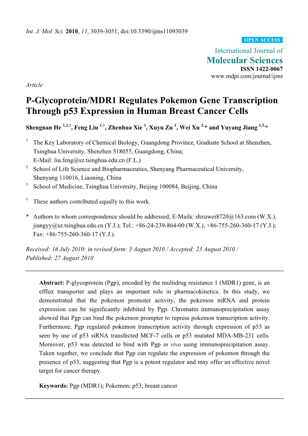 P-Glycoprotein/MDR1 Regulates Pokemon Gene Transcription Through P53 Expression in Human Breast Cancer Cells
