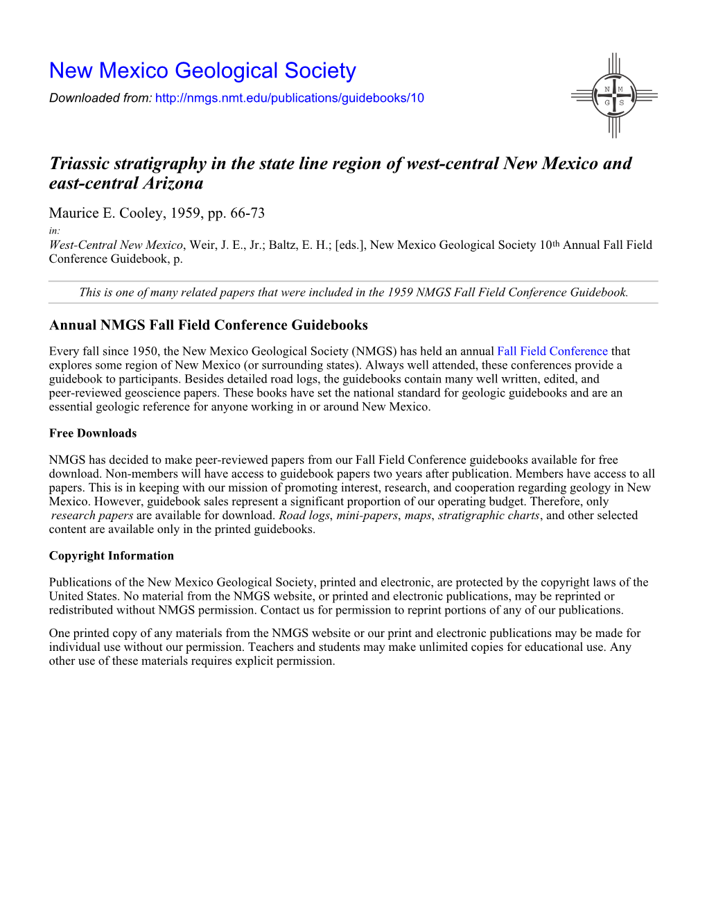 Triassic Stratigraphy in the State Line Region of West-Central New Mexico and East-Central Arizona Maurice E