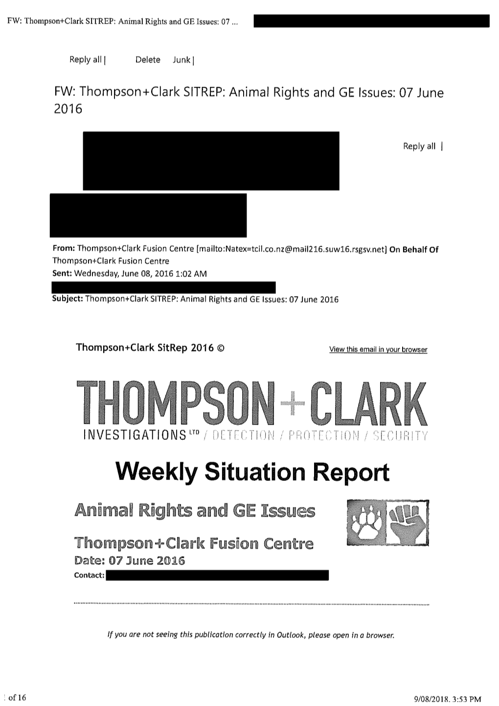 Weekly Situation Report Animal Rights and GE Issues