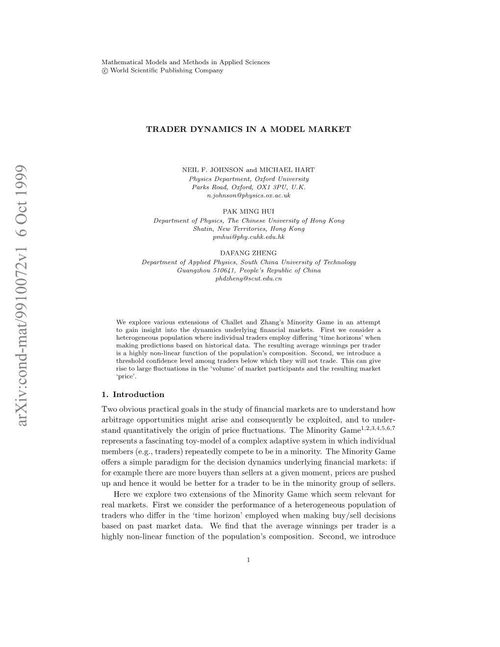 Trader Dynamics in a Model Market