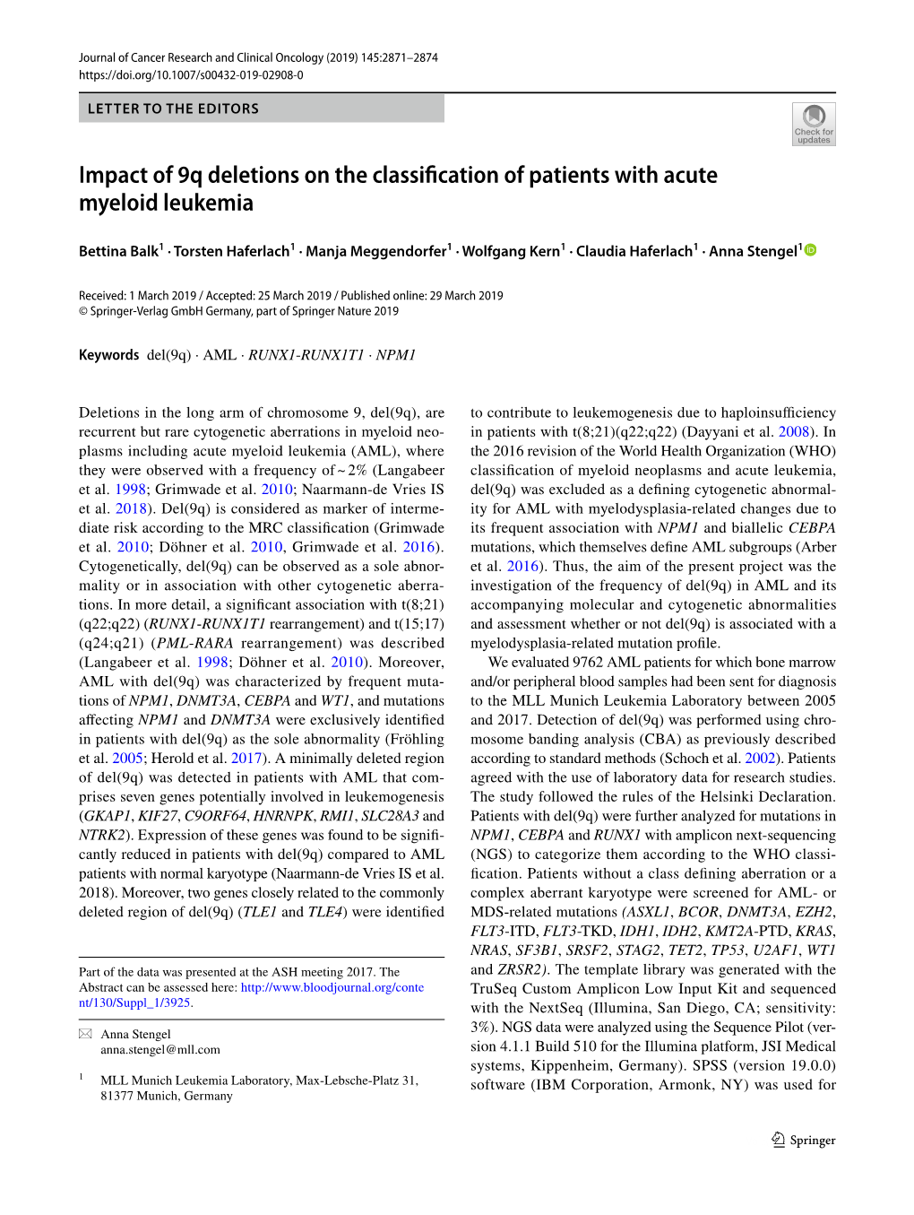 Impact of 9Q Deletions on the Classification of Patients with Acute