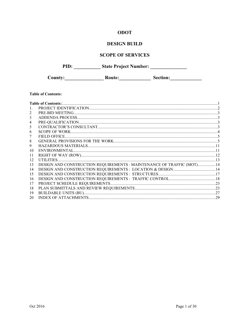 Design Build Scope Form (Word Format)