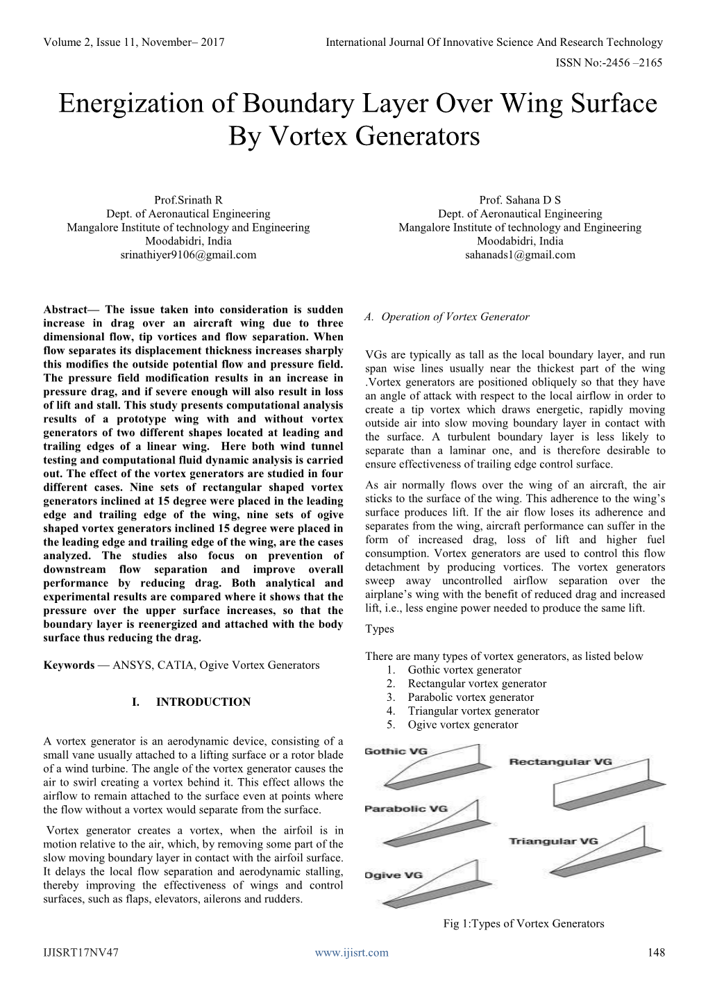 Energization of Boundary Layer Over Wing Surface by Vortex Generators