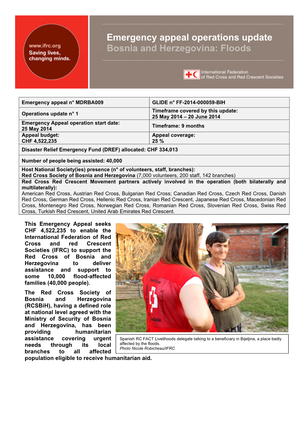 Emergency Appeal Operations Update Bosnia and Herzegovina: Floods