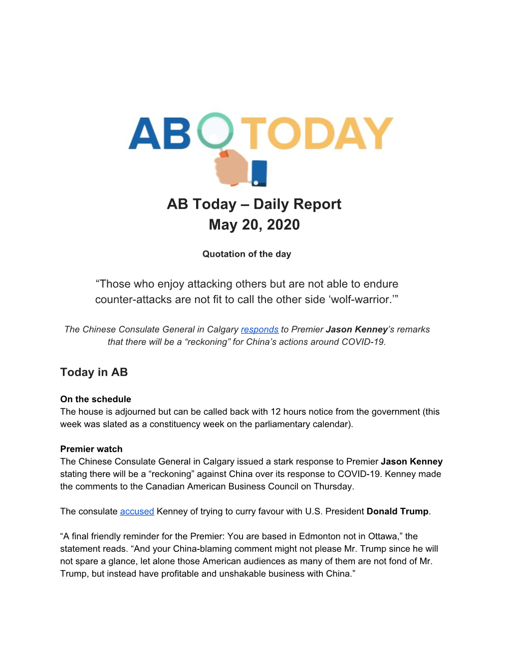 AB Today – Daily Report May 20, 2020