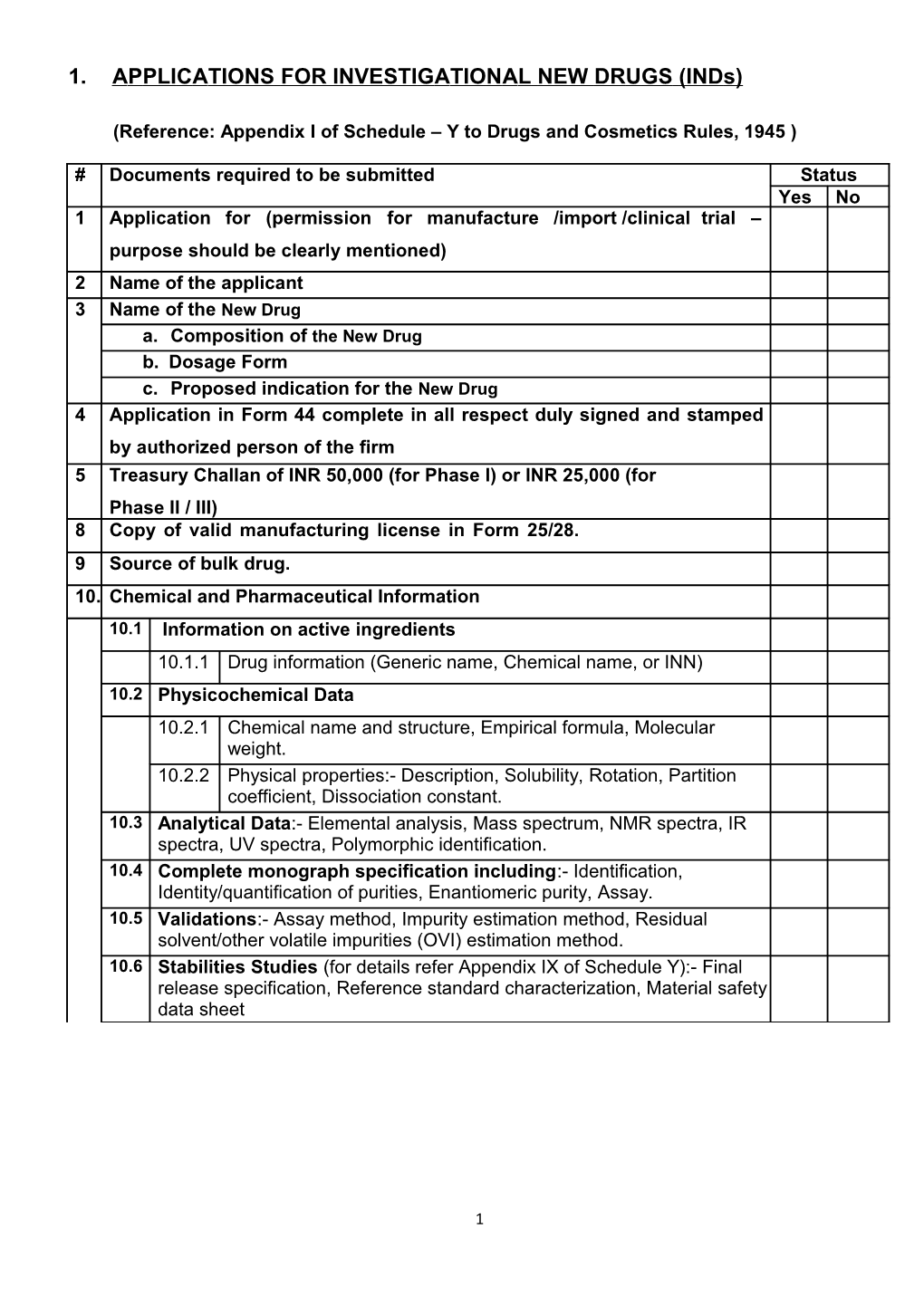 Reference: Appendix I of Schedule Y to Drugs and Cosmetics Rules, 1945