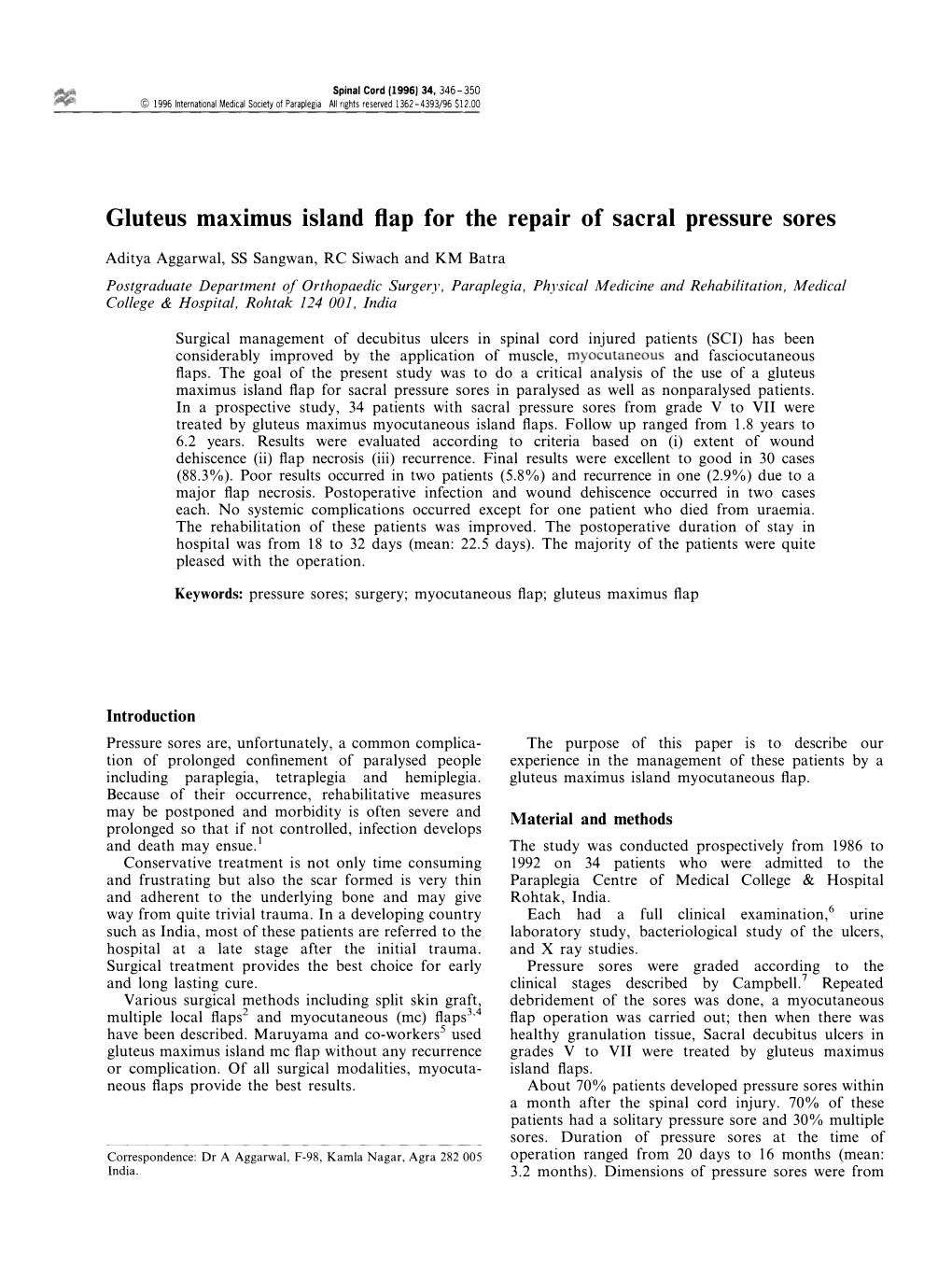 Gluteus Maximus Island Flap for the Repair of Sacral Pressure Sores