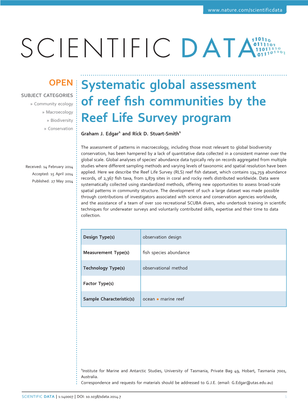 Systematic Global Assessment of Reef Fish Communities by the Reef Life