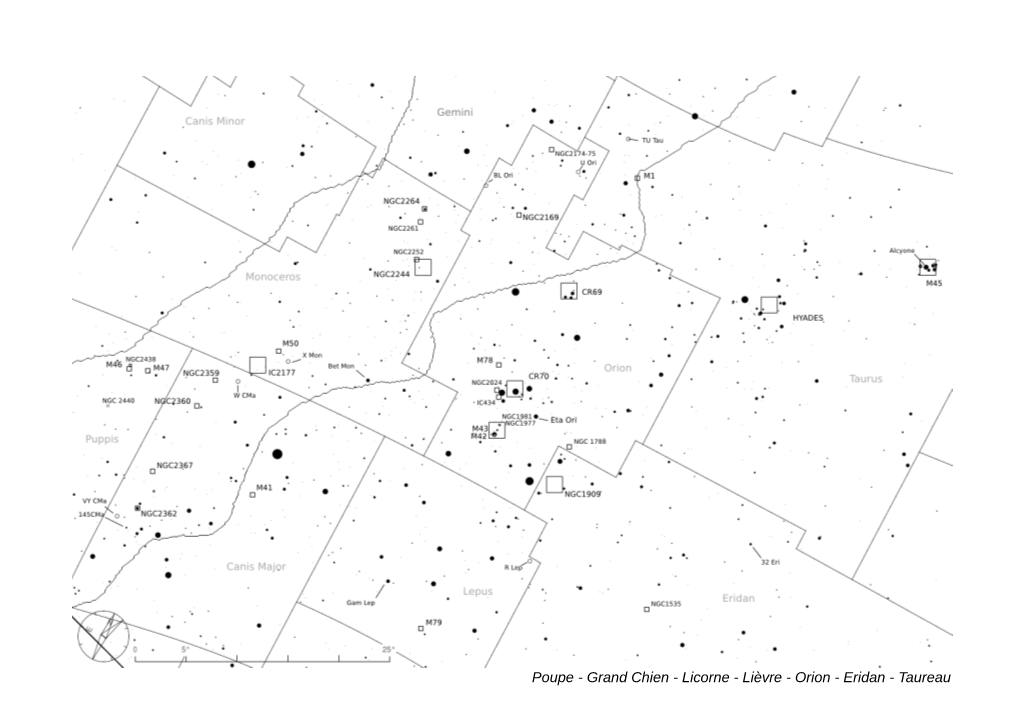 Poupe - Grand Chien - Licorne - Lièvre - Orion - Eridan - Taureau ÉTOILES DOUBLES : Instrument À Grand Champ, Faible Grossissement + UHC