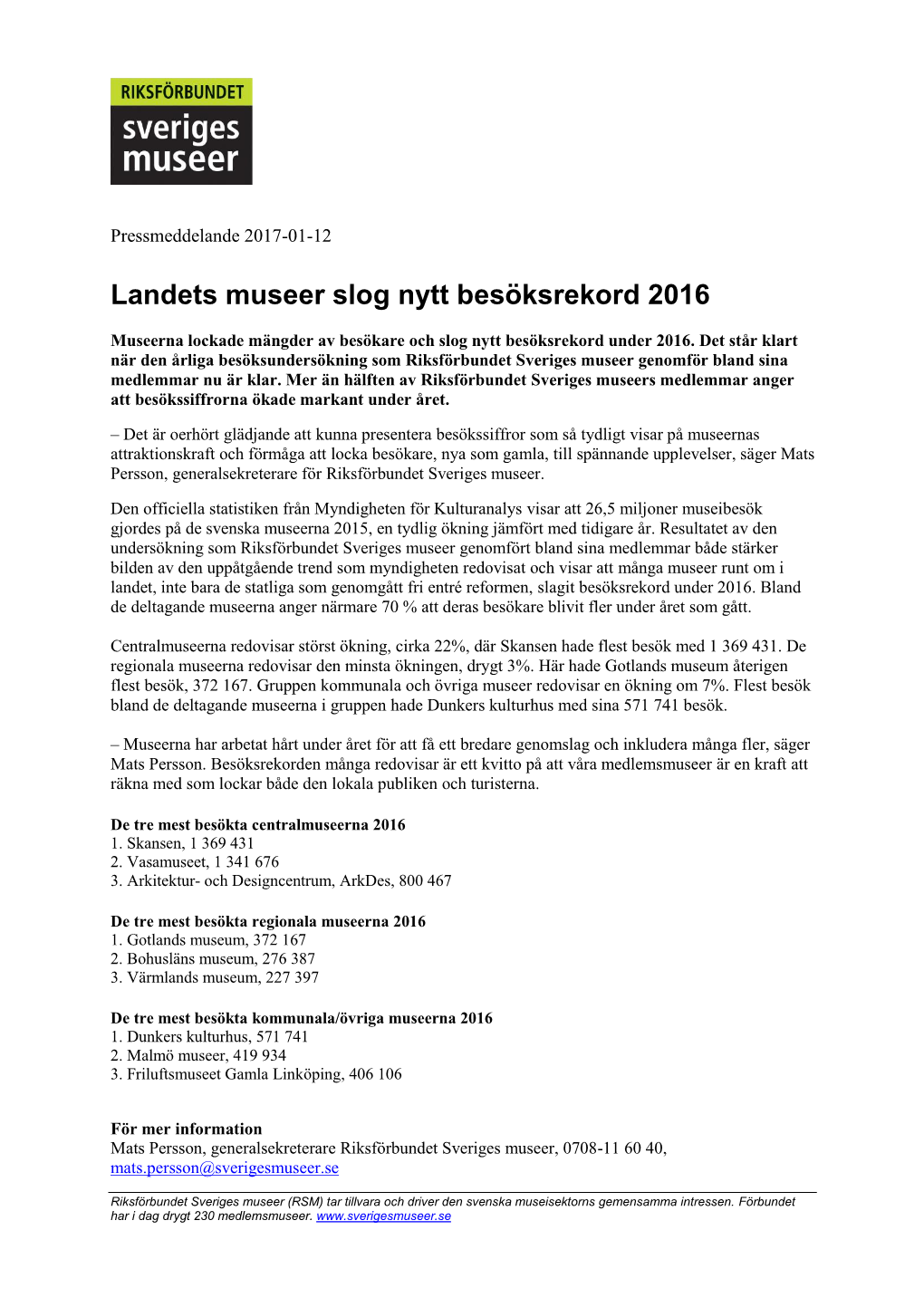 Landets Museer Slog Nytt Besöksrekord 2016