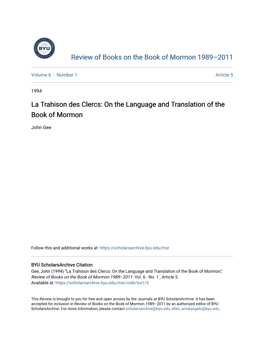 La Trahison Des Clercs: on the Language and Translation of the Book of Mormon