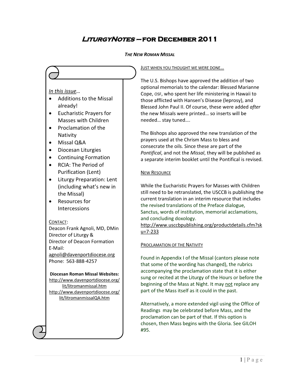 February 2010 Liturgical Law and Documents May Be Helpful In