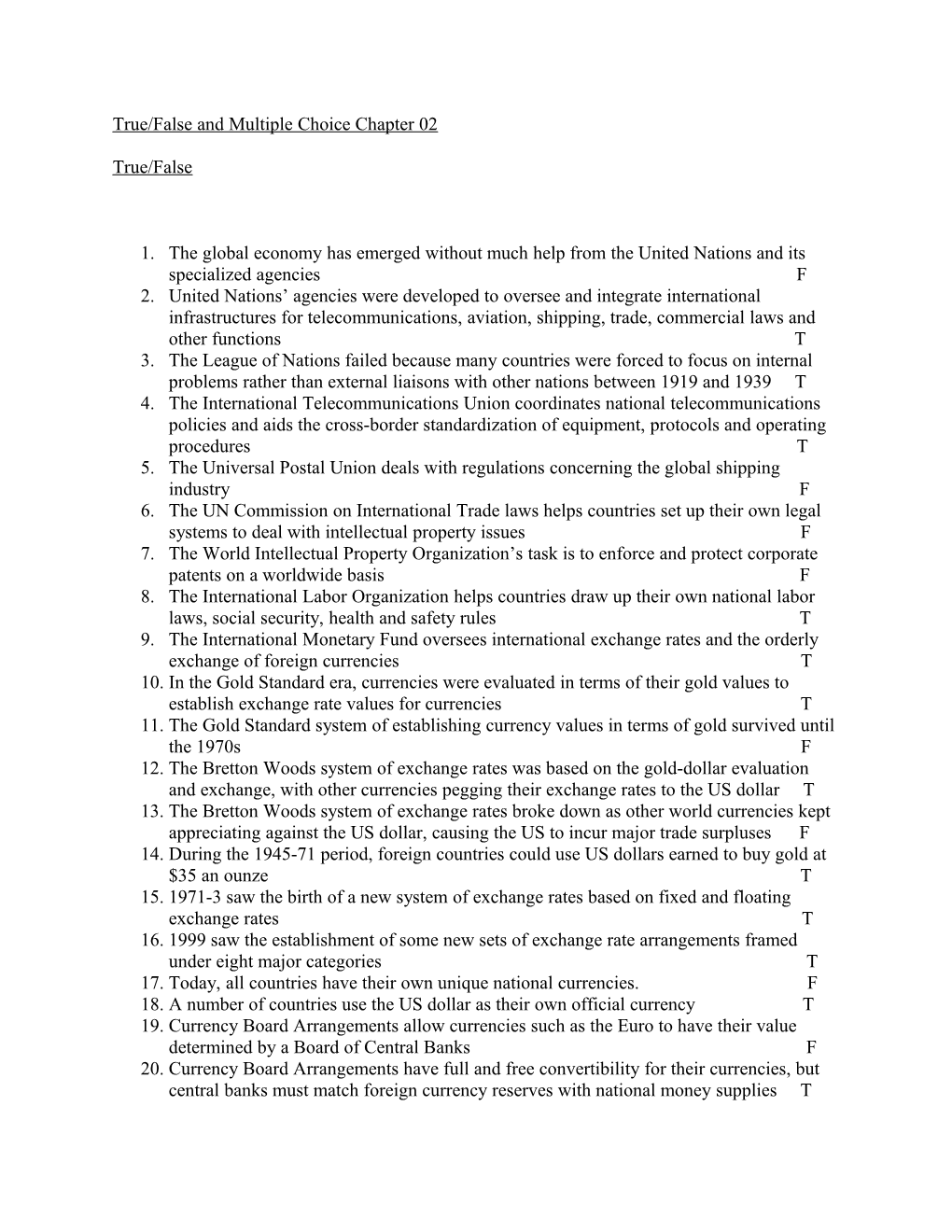 True/False and Multiple Choice Chapter 02