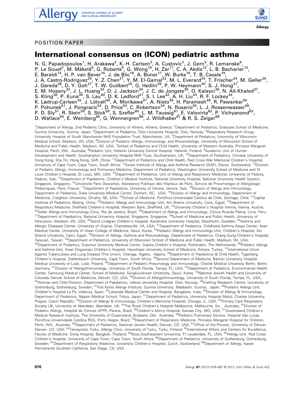 International Consensus on (ICON) Pediatric Asthma N