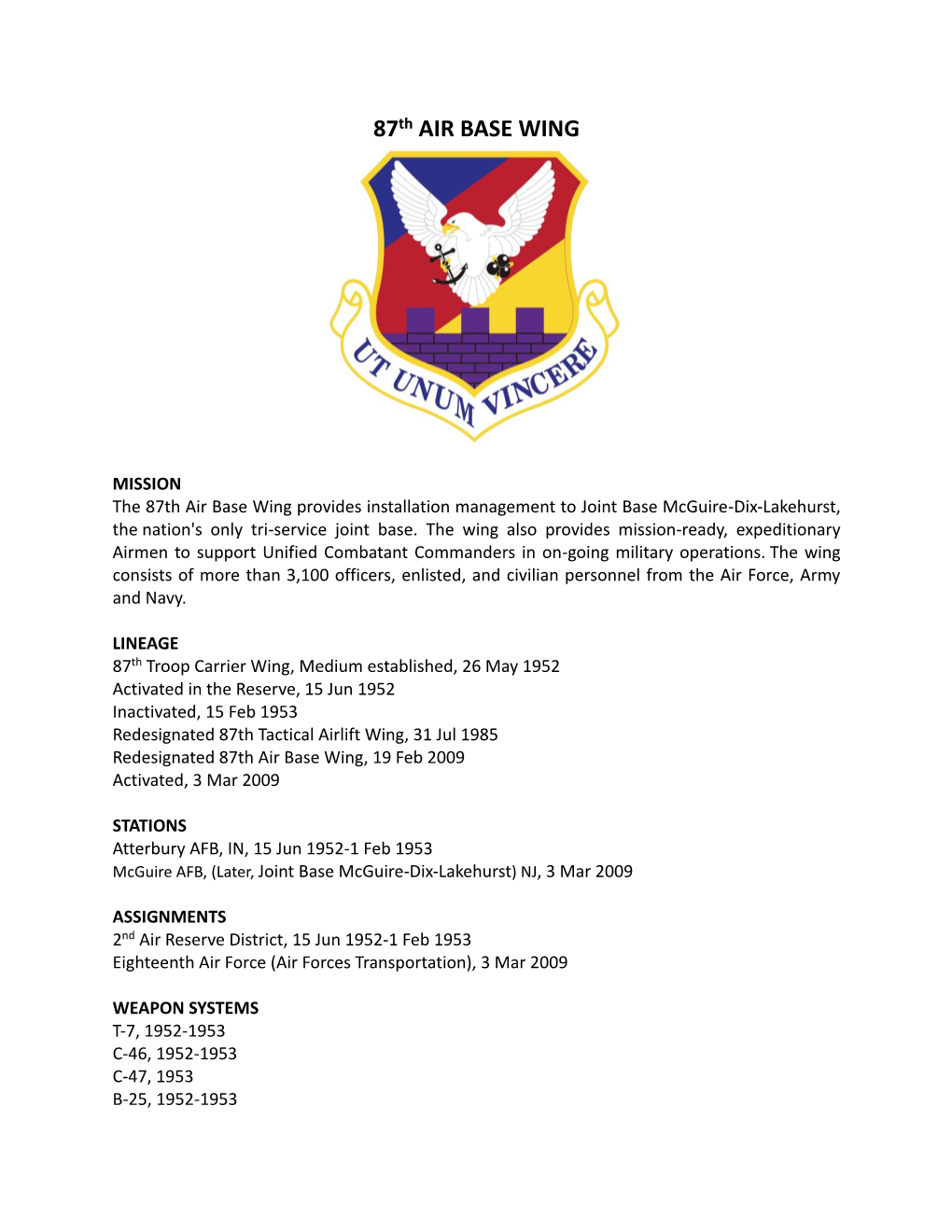 87Th AIR BASE WING