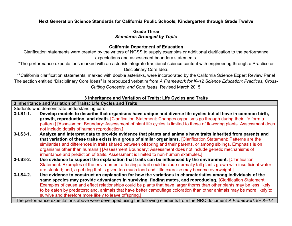 Grade 3 Standards - NGSS (CA Dept Of Education)