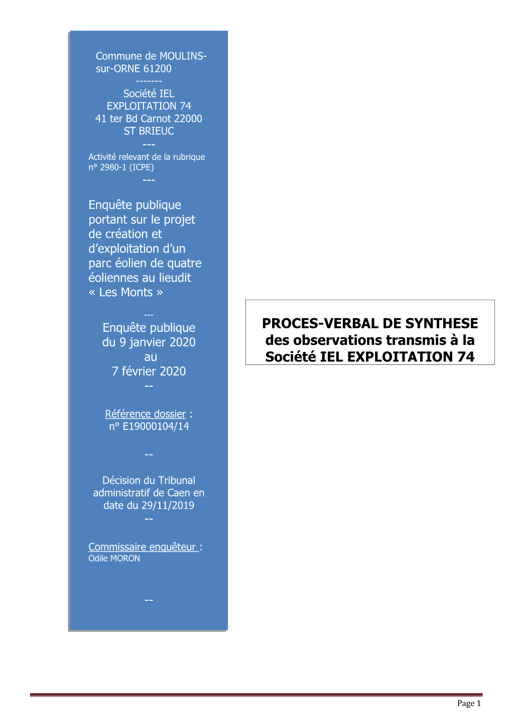 PROCES-VERBAL DE SYNTHESE Des