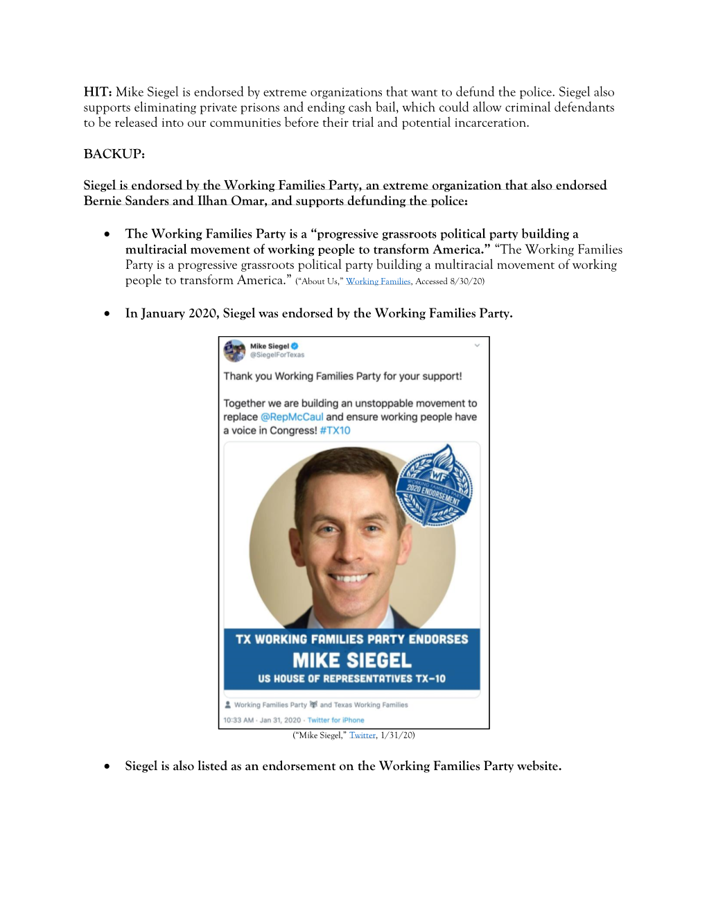 HIT: Mike Siegel Is Endorsed by Extreme Organizations That Want to Defund the Police