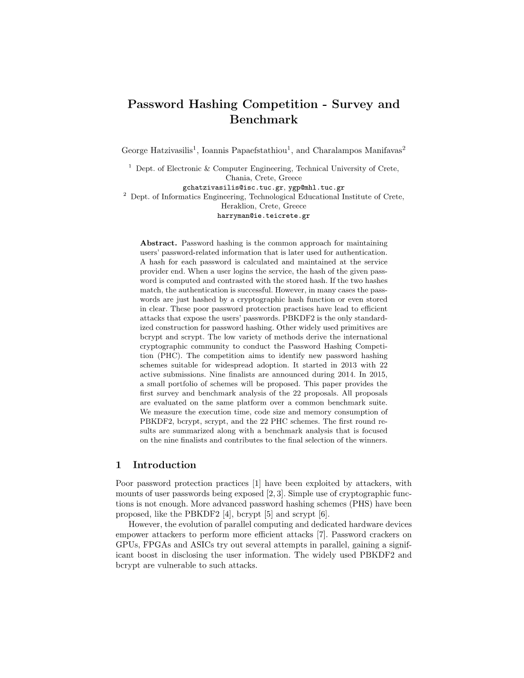 Password Hashing Competition - Survey and Benchmark