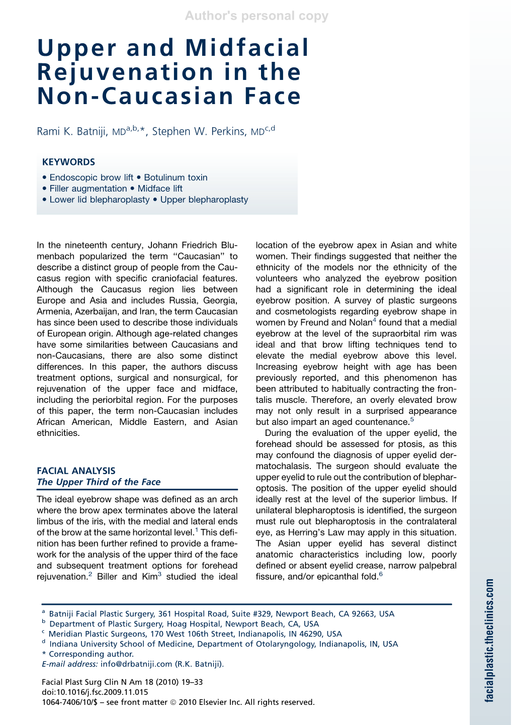 Upper and Midfacial Rejuvenation in the Non-Caucasian Face