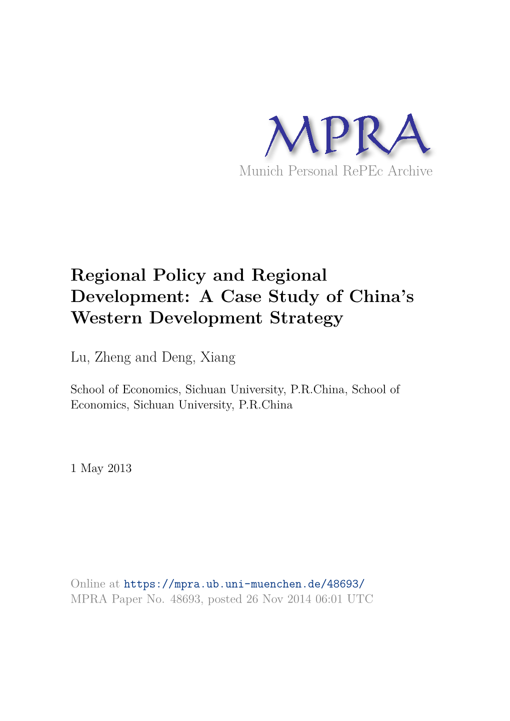 A Case Study of China's Western Development Strategy