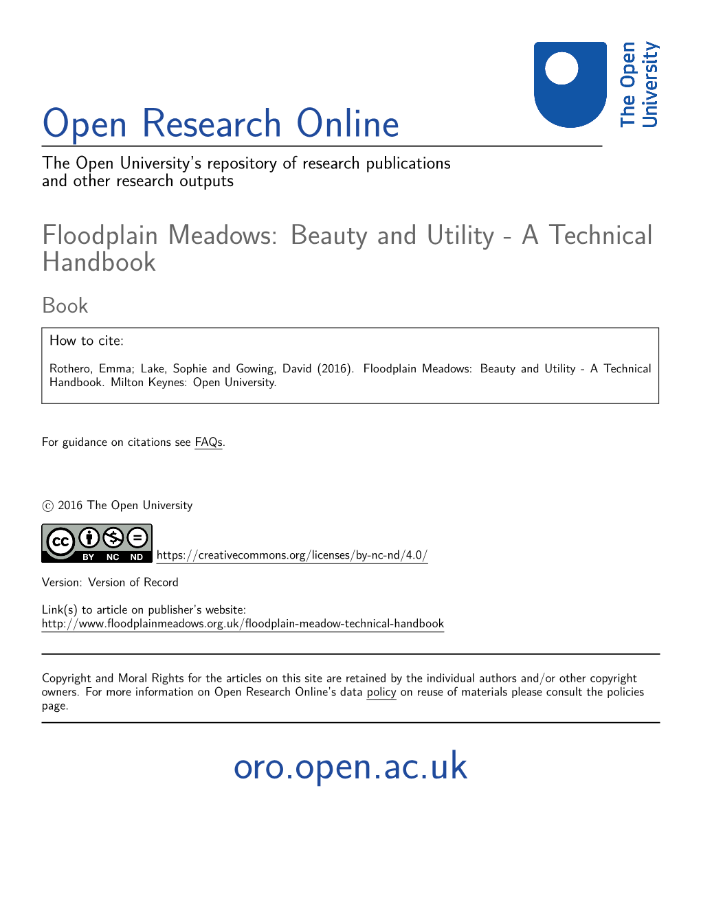 The Wildlife of Floodplain Meadows Emma Rothero and Sophie Lake