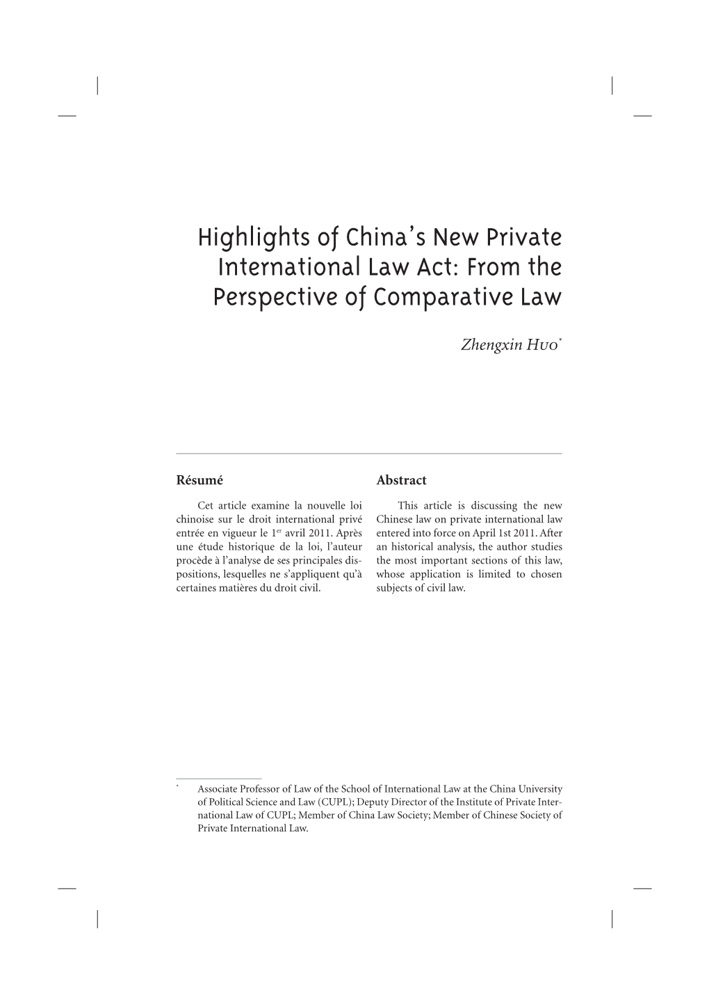 Highlights of China's New Private International Law Act: from The