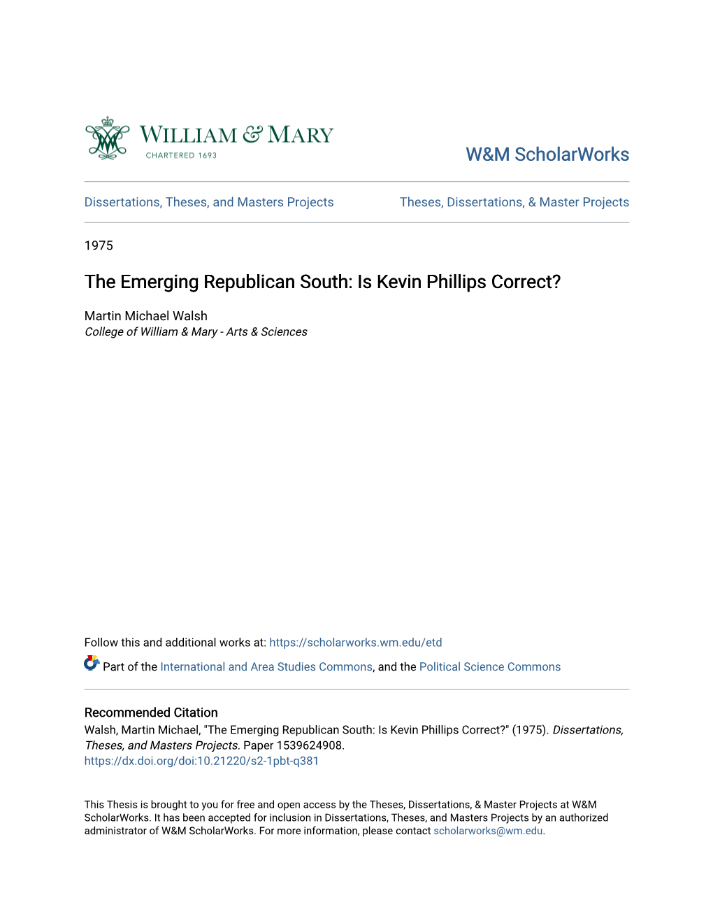 The Emerging Republican South: Is Kevin Phillips Correct?