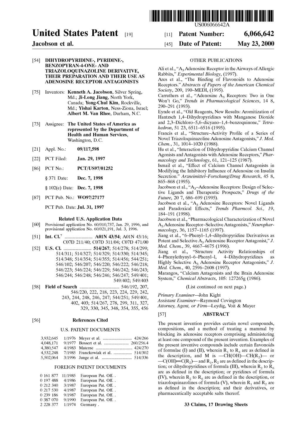 United States Patent (19) 11 Patent Number: 6,066,642 Jacobson Et Al