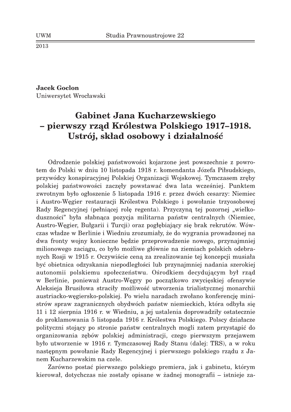Gabinet Jana Kucharzewskiego – Pierwszy Rz¹d Królestwa Polskiego 1917–1918
