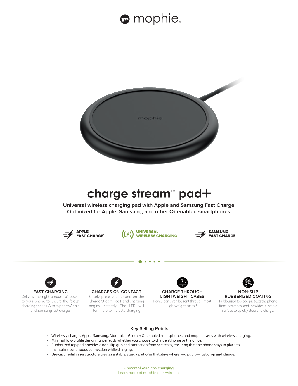 Charge Stream™ Pad+ Universal Wireless Charging Pad with Apple and Samsung Fast Charge