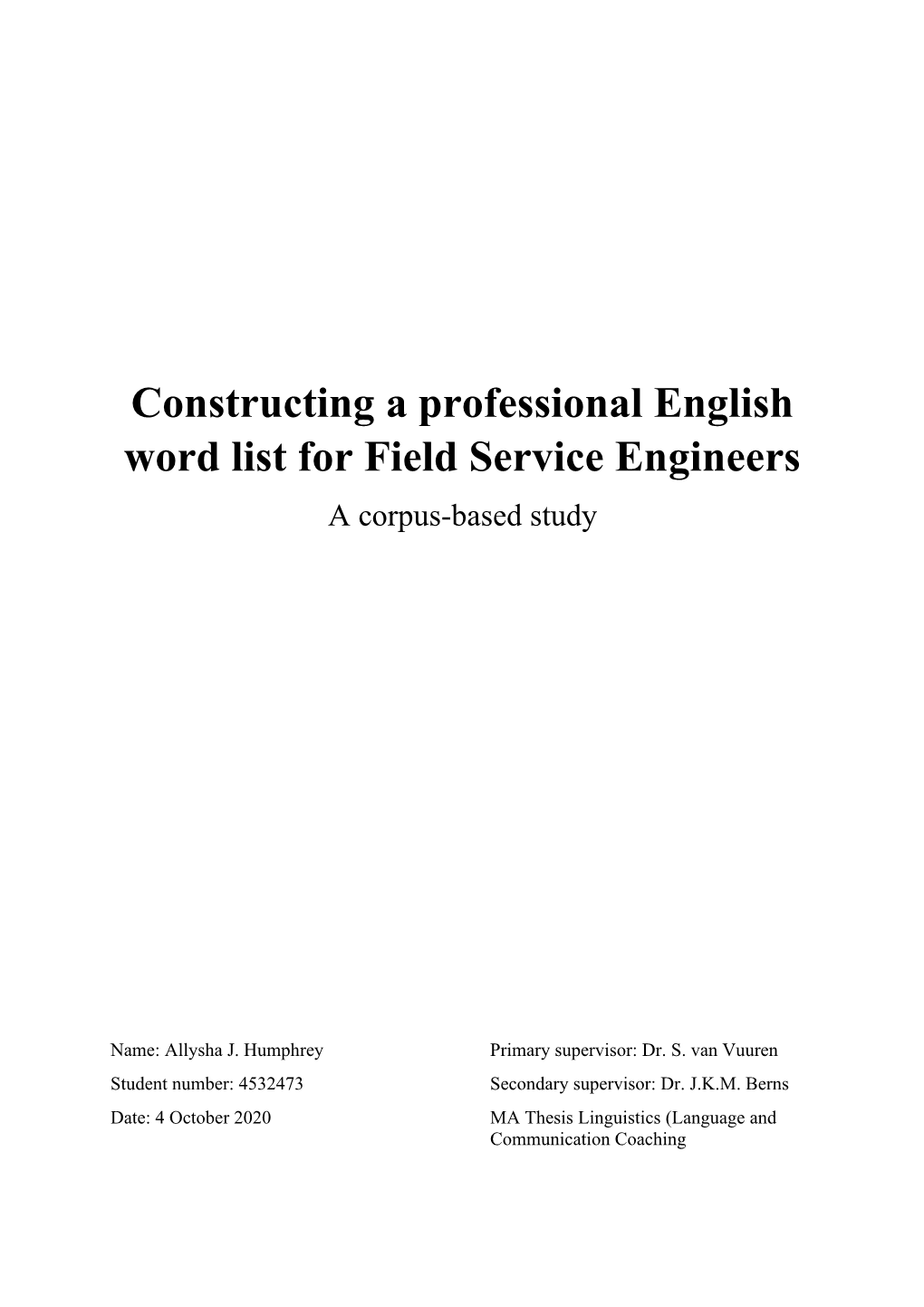 Constructing a Professional English Word List for Field Service Engineers a Corpus-Based Study
