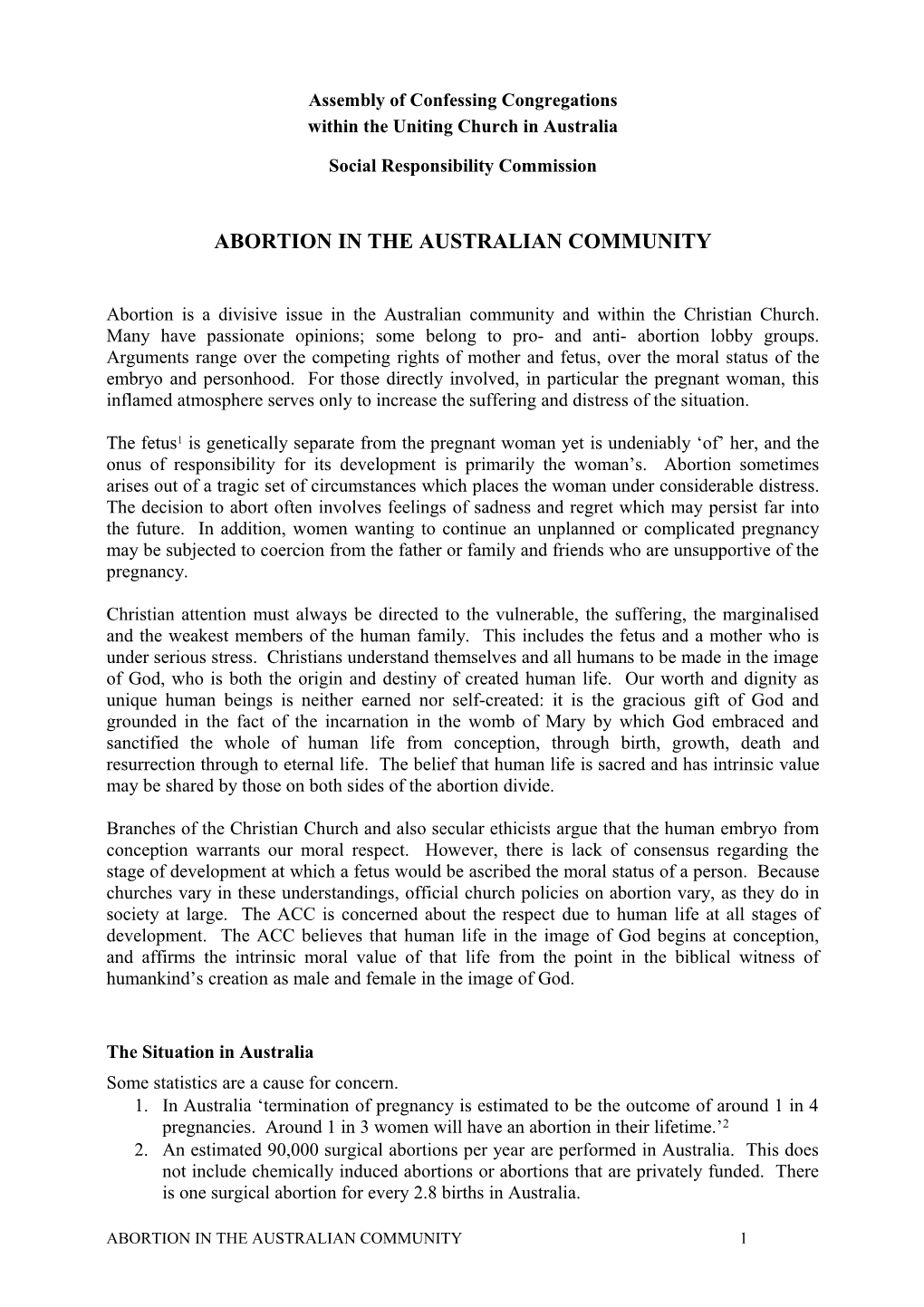 Abortion in the Australian Community