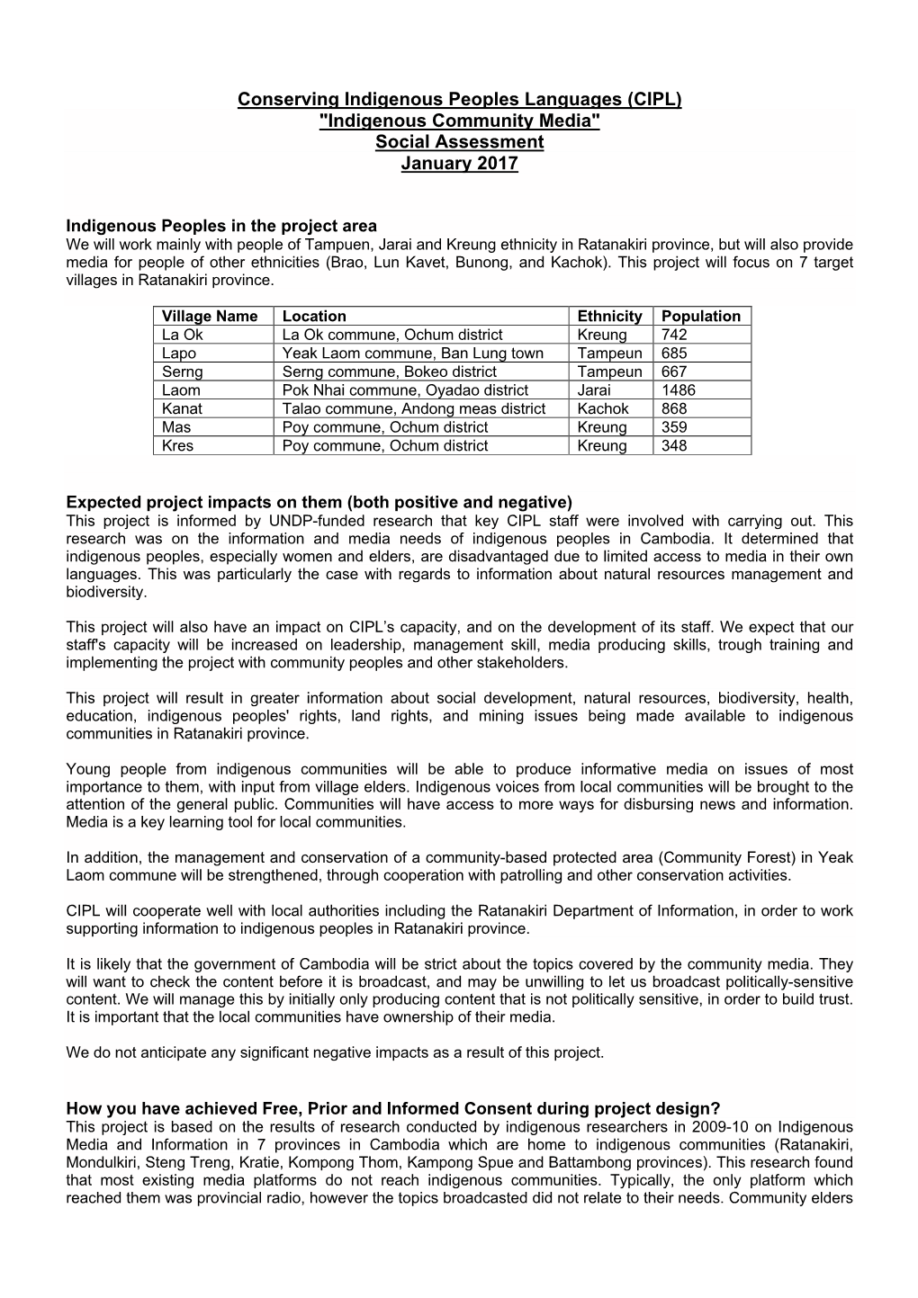 Social Assessment January 2017