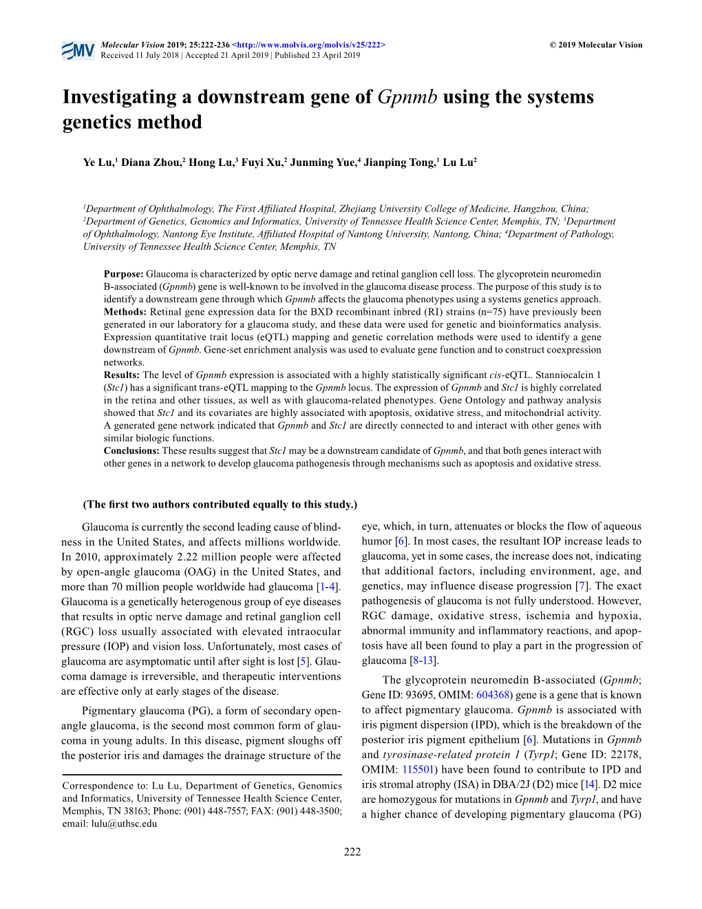 Investigating a Downstream Gene of Gpnmb Using the Systems Genetics Method