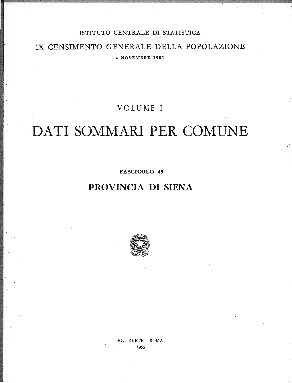 Dati Sommari Per Comune