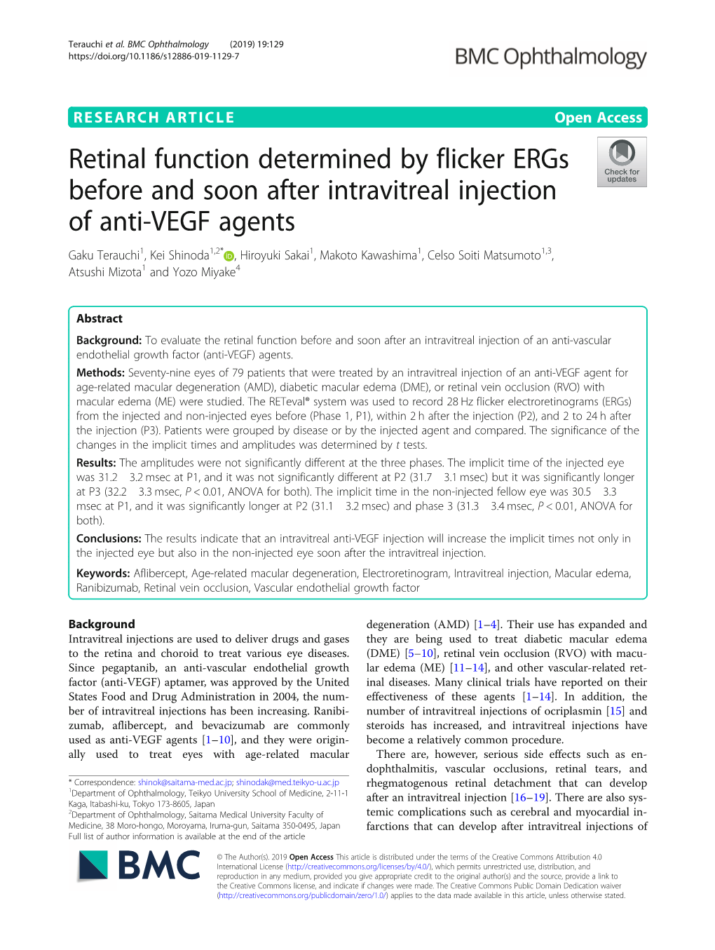 Retinal Function Determined by Flicker Ergs Before and Soon After