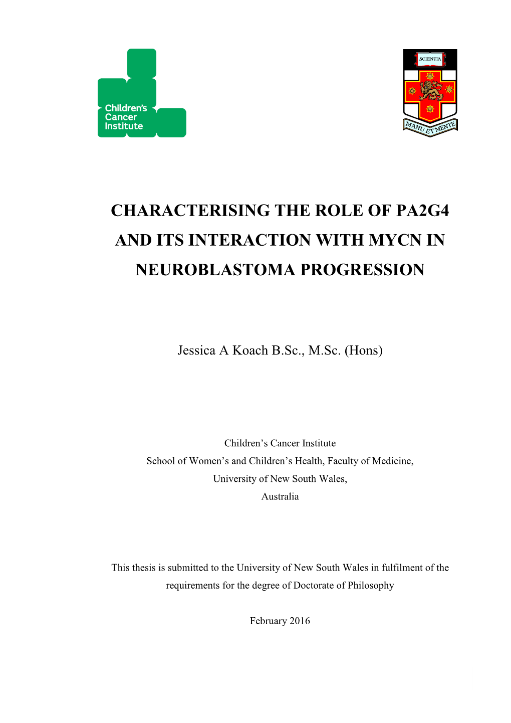 Characterising the Role of Pa2g4 and Its Interaction with Mycn in Neuroblastoma Progression