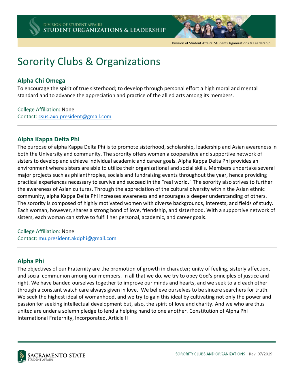 Sorority Clubs & Organizations